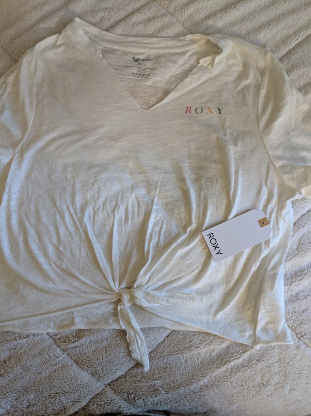 Roxy Women's White Tie-Front V-Neck Tee
